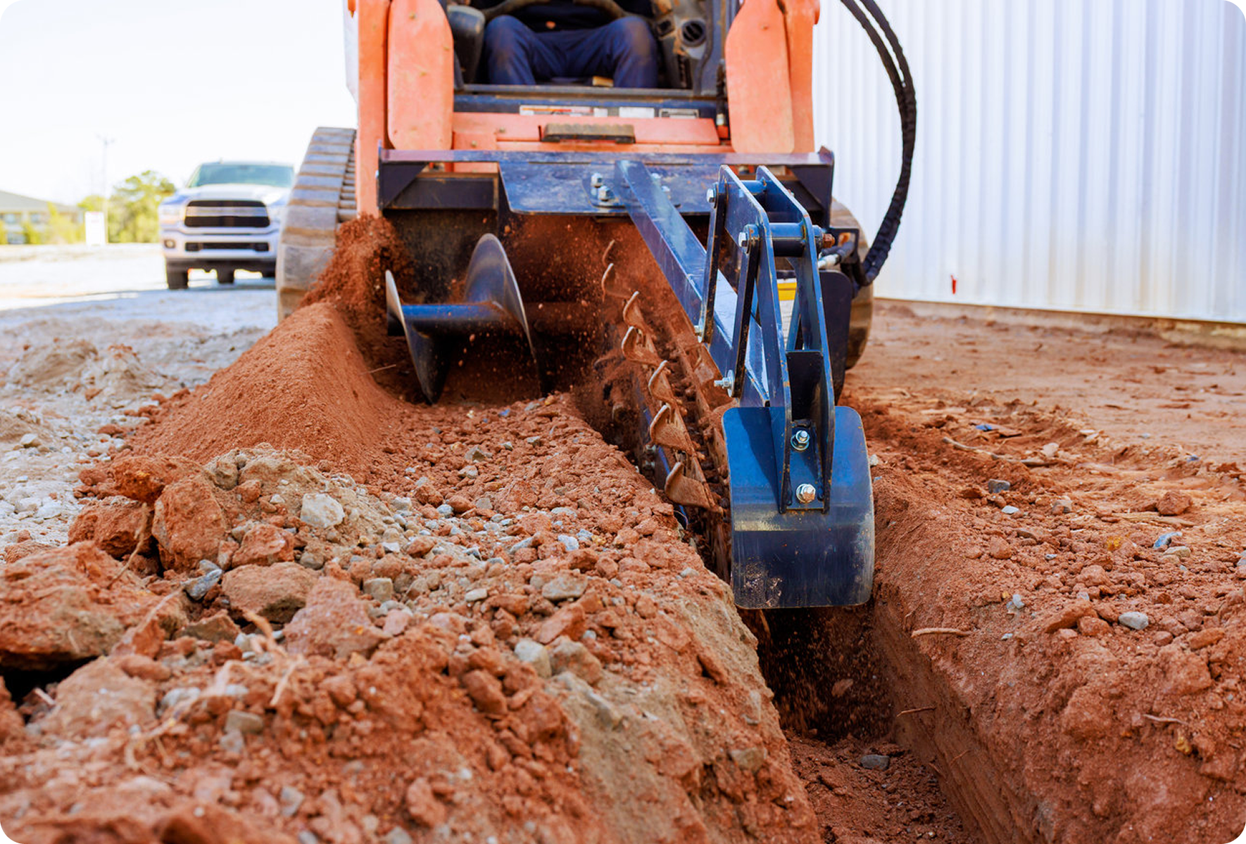 Trenching machine working