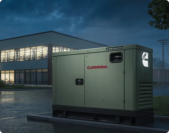 Standby generator installed outside modern building